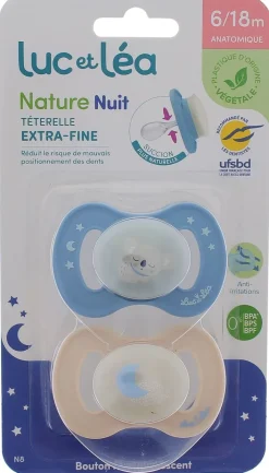 Nature Nuit sucettes anatomiques téterelle extra-fine 6-18 mois koala & lune Luc et Léa - lot de 2 sucettes