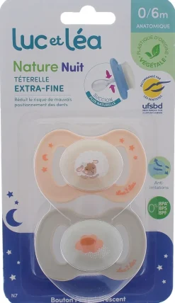 Nature sucettes anatomiques téterelle extra-fine 0-6 mois mouton & bleu Luc et Léa - lot de 2 sucettes