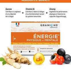 Énergie+ physique et mentale Granions - boîte de 30 ampoules buvables