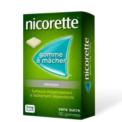 Nicorette 2mg sans sucre gomme à mâcher - boite de 30 gommes