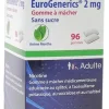 Nicotine EuroGenerics 2mg sans sucre arôme menthe - boîte de 96 gommes à mâcher