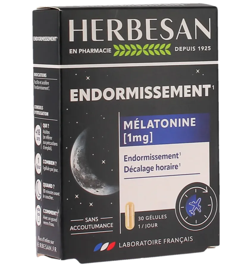 Noctaphyt Mélatonine 1mg Herbesan - boîte de 30 gélules