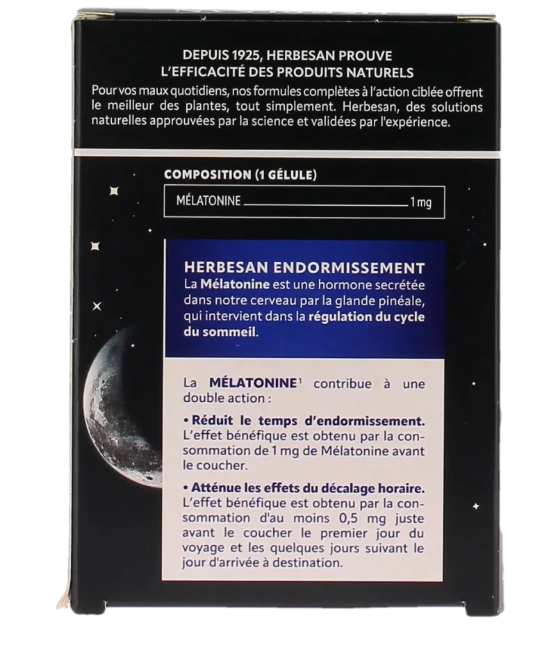 Noctaphyt Mélatonine 1mg Herbesan - boîte de 30 gélules