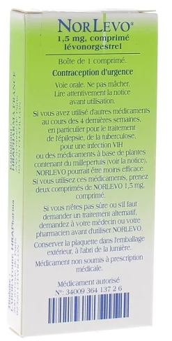 Norlevo 1,5 mg comprimé lévonorgestrel - 1 comprimé