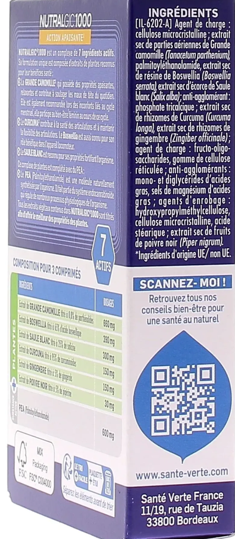 Nutralgic 1000 action apaisante Santé Verte – 30 comprimés
