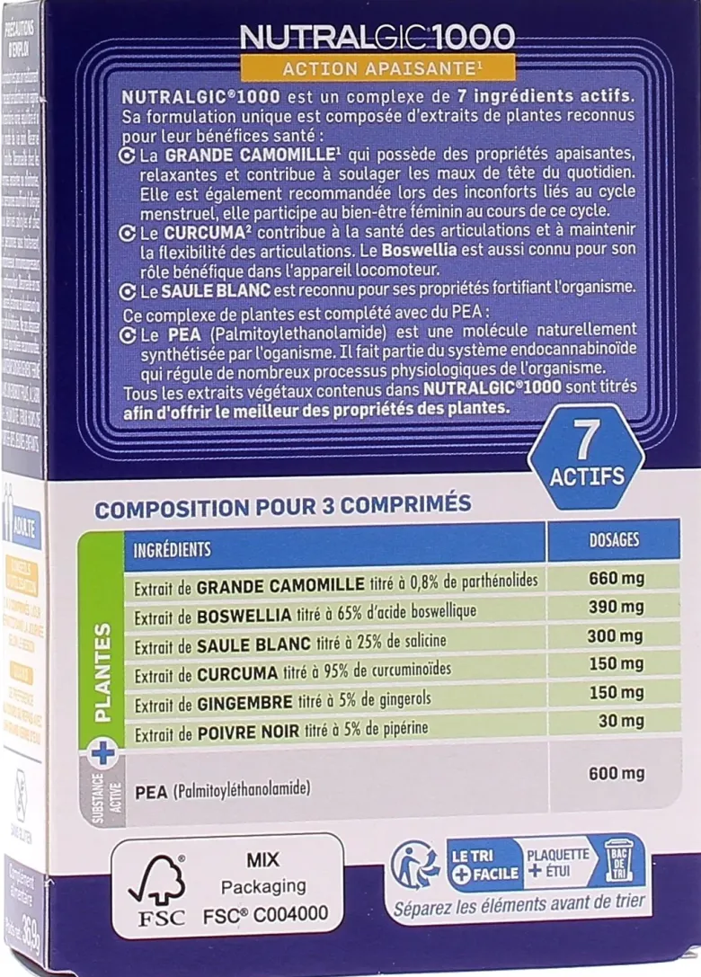 Nutralgic 1000 action apaisante Santé Verte – 30 comprimés