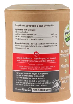 Olivier 840mg bio Ecoresponsable Nat&Form - pot de 90 gélules