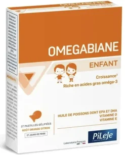 Omegabiane enfant oméga 3, vitamines D et E Pileje - boîte de 27 pastilles gélifiées goût orange citron