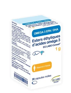 Omega 3 esters ethyliques d'acides 1g EG Labo Conseil - flacon de 28 capsules molles