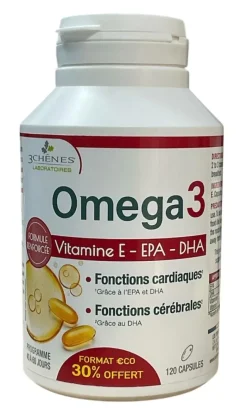 Omega 3 Les 3 Chênes - pot de 120 capsules offre spéciale 30% offert