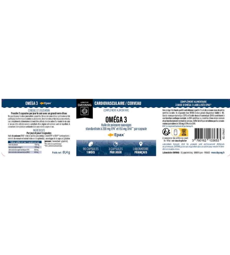 Oméga 3 Epax huile de poissons sauvages Dayang - pot de 90 capsules