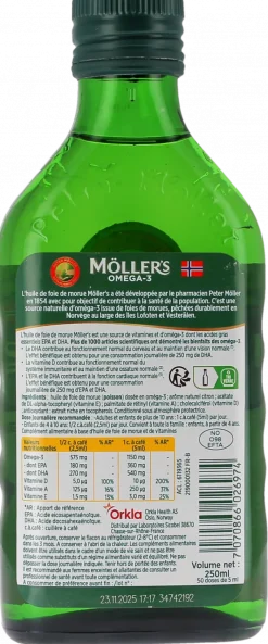 Oméga-3 huile de foie de morue arome naturel citron Möller's - flacon de 250ml