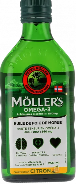 Oméga-3 huile de foie de morue arome naturel citron Möller's - flacon de 250ml