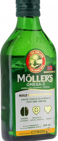 Oméga-3 huile de foie de morue arome naturel citron Möller's - flacon de 250ml