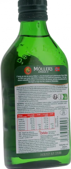 Oméga-3 huile de foie de morue sans arome Möller's - flacon de 250ml