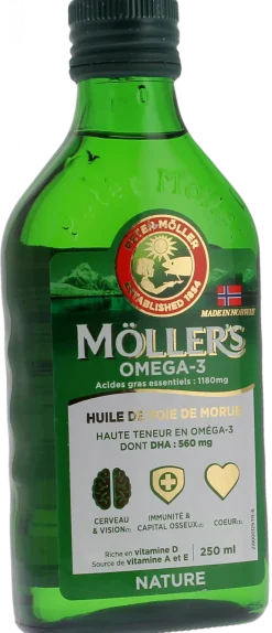 Oméga-3 huile de foie de morue sans arome Möller's - flacon de 250ml