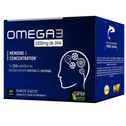 Oméga 3 1000 mg de DHA mémoire et concentration Santé Verte - 60 capsules