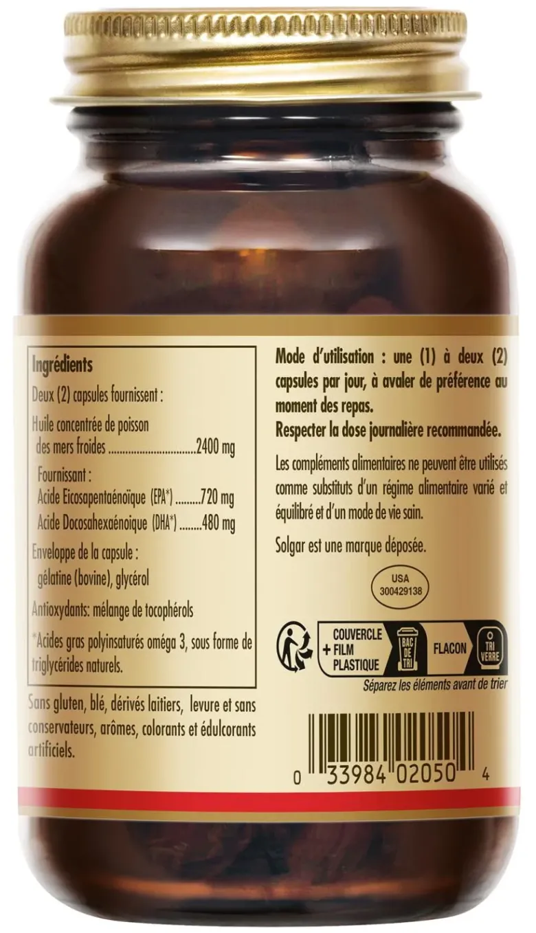 Oméga 3 Solgar - pot de 30 capsules