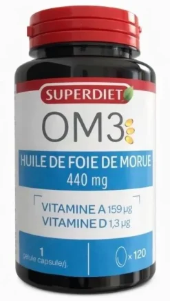 OM3 Huile de foie de morue Super Diet - pot de 120 capsules