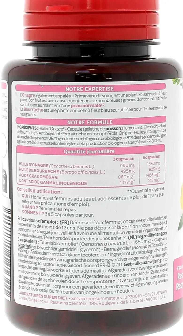 Onagre bourrache Super Diet - boite de 200 capsules