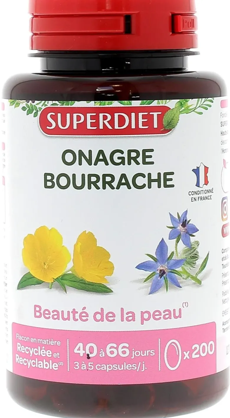 Onagre bourrache Super Diet - boite de 200 capsules