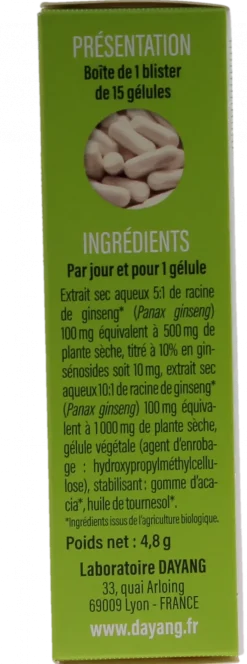 Panax ginseng Bio Dayang - boîte de 15 gélules