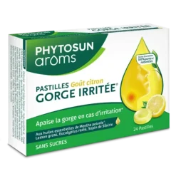 Pastilles gorge irritée sans sucre arôme citron Phytosun arôms - boite de 24 pastilles