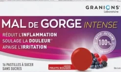 Pastilles mal de gorge intense goût fruits rouges Granions - boite de 16 pastilles à sucer