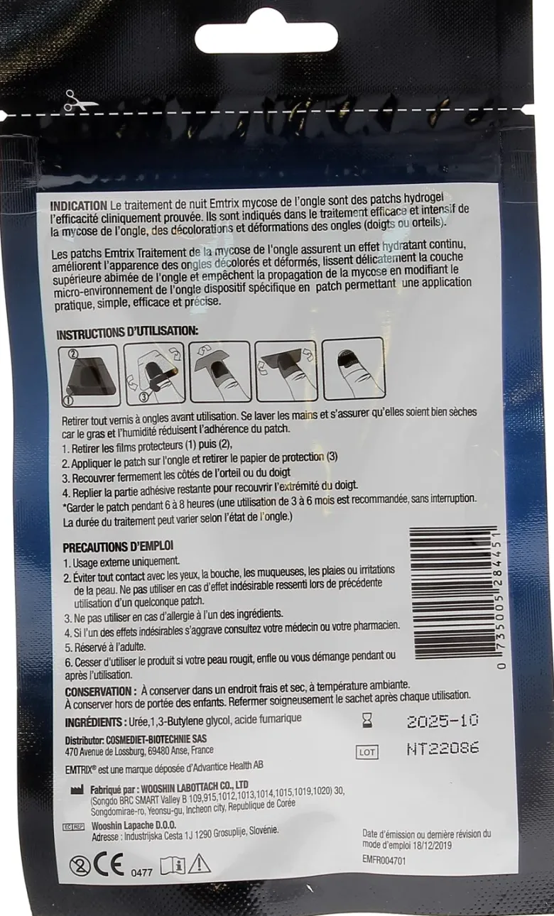Patch nuit Traitement Emtrix mycose de l’ongle – sachet de 14 patchs