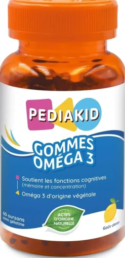 Pediakid gommes omega 3 goût citron Ineldea - boite de 60 oursons