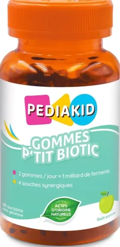 Pediakid gommes p'tit biotic goût pomme Ineldea - pot de 60 oursons