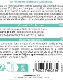 Pediakid gommes p'tit biotic goût pomme Ineldea - pot de 60 oursons