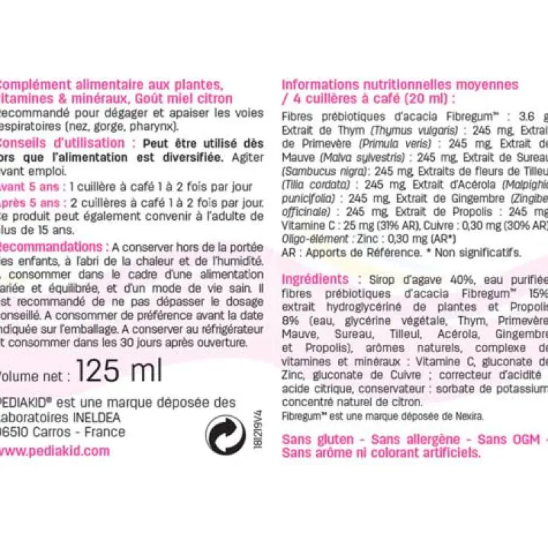 Pediakid Nez-Gorge goût miel citron
