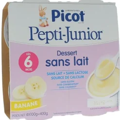 Pepti-junior dessert sans lait goût banane Picot - 4 pots de 100g