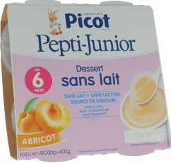 Pepti-junior dessert sans lait goût abricot Picot - 4 pots de 100g