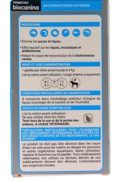 Permetrix solution pour spot-on très petit chien Biocanina - boite de 3 pipettes de 0,4ml