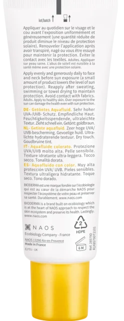 Photoderm Aquafluide teinte dorée SPF50+ Bioderma - tube de 40 ml