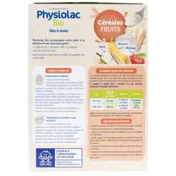 Physiolac bio céréales fruits dès 6 mois Gilbert - boite de 200 g