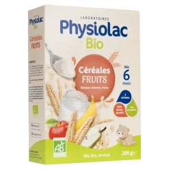 Physiolac bio céréales fruits dès 6 mois Gilbert - boite de 200 g