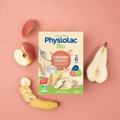 Physiolac bio céréales fruits dès 6 mois Gilbert - boite de 200 g
