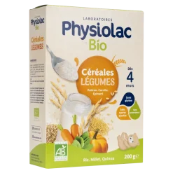 Physiolac Bio Céréales Légumes dès 4 mois Gilbert - boîte de 200 g