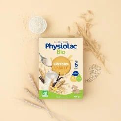 Physiolac bio céréales vanille dès 6 mois Gilbert - boite de 200 g