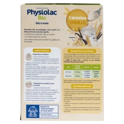 Physiolac bio céréales vanille dès 6 mois Gilbert - boite de 200 g