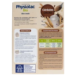 Physiolac Céréales bio cacao dès 6 mois Gilbert - boite de 200 g