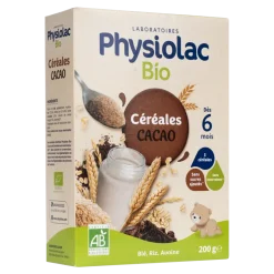 Physiolac Céréales bio cacao dès 6 mois Gilbert - boite de 200 g