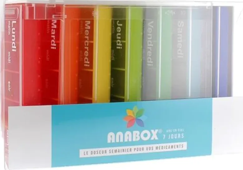 Pilulier hebdomadaire arc-en-ciel Anabox - 1 pilulier