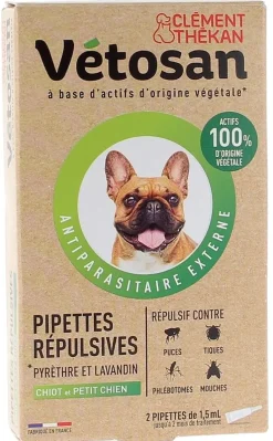 Pipettes répulsives chiot et petit chien vétosan Clément Thékan - 2 pipettes de 1,5 ml