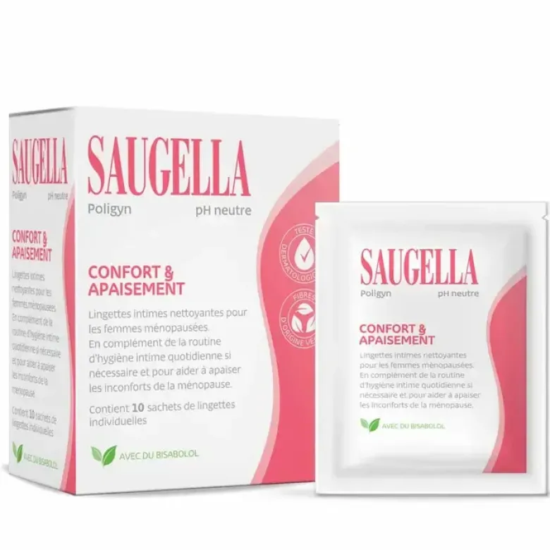 Poligyn lingettes intimes Saugella - boite de 10 lingettes individuelles