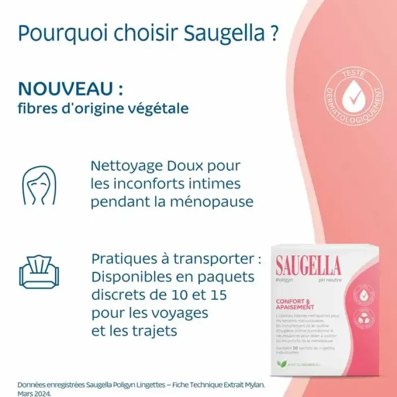 Poligyn lingettes intimes Saugella - boite de 10 lingettes individuelles