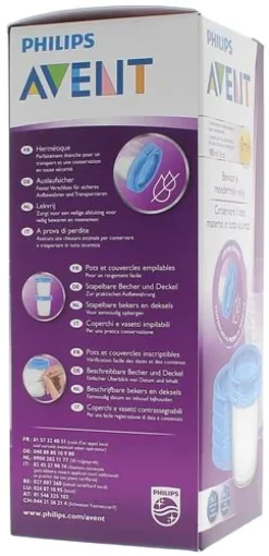 Pots de conservation lait maternel réutilisables 0 mois et + Avent - boîte de 5 pots de 180 ml